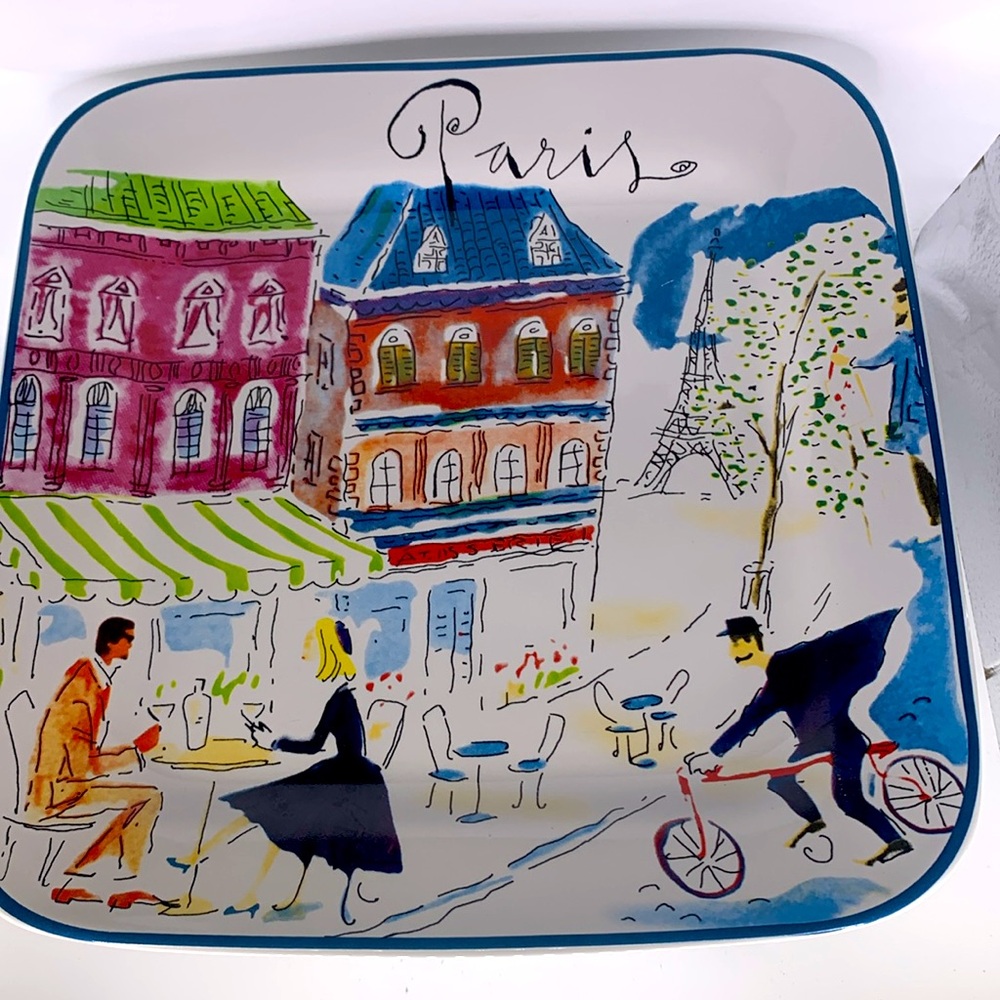 Rosanna Paris Cafe Eiffel Tower 11" Square Dinner, Serve, Display Plate Retired